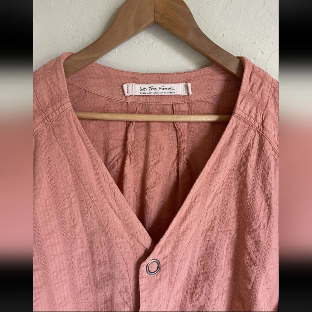 Free People Brown Buttoned Ruched Blouse